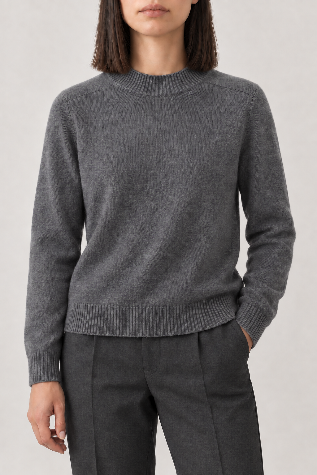 Cashmere Ribbed Mockneck Sweater, Slate Grey, front