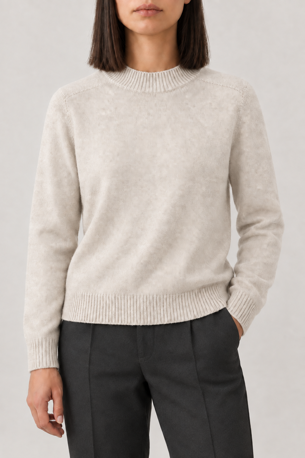 Cashmere Ribbed Mockneck Sweater, Warm Ivory, front