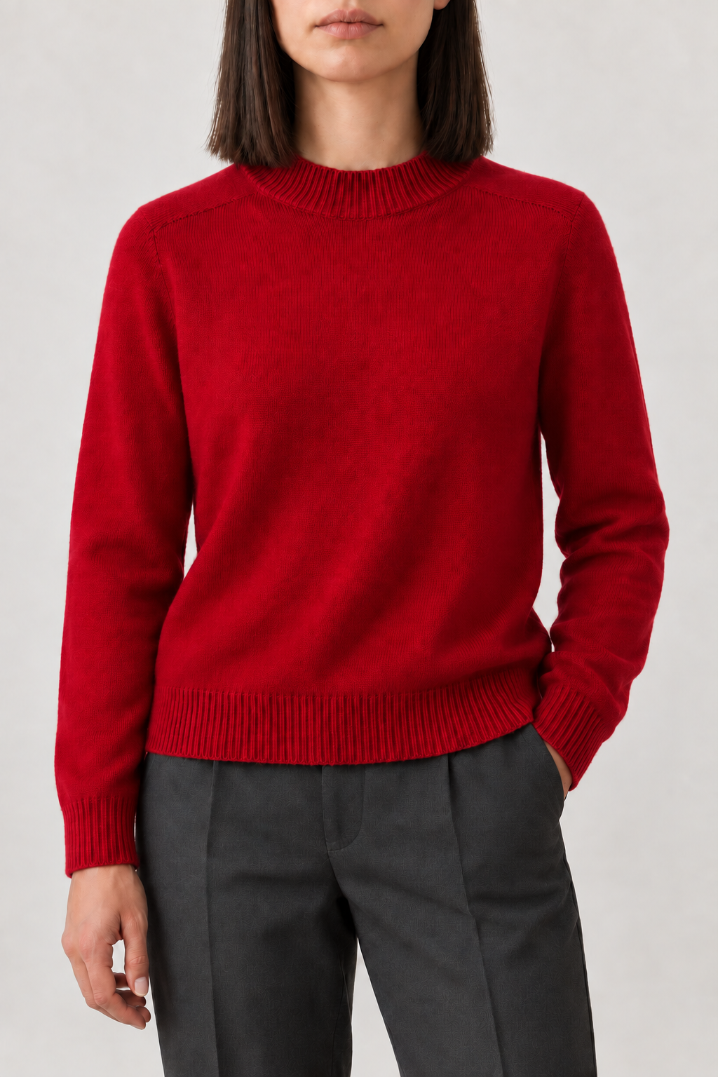 Cashmere Ribbed Mockneck Sweater, Ruby Red, front