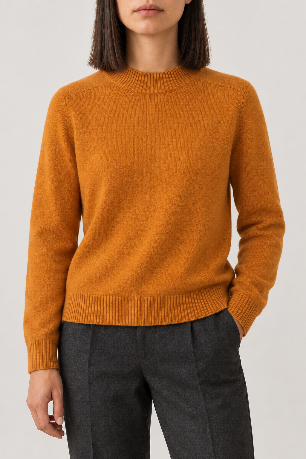 Cashmere Ribbed Mockneck Sweater, Burnt Orange, front
