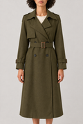 Double-Breasted Belted Trench, Olive, front
