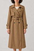 Double-Breasted Belted Trench, Dark Khaki, front