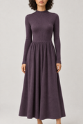Merino Mock-Neck Knit Dress, Taro Purple, front