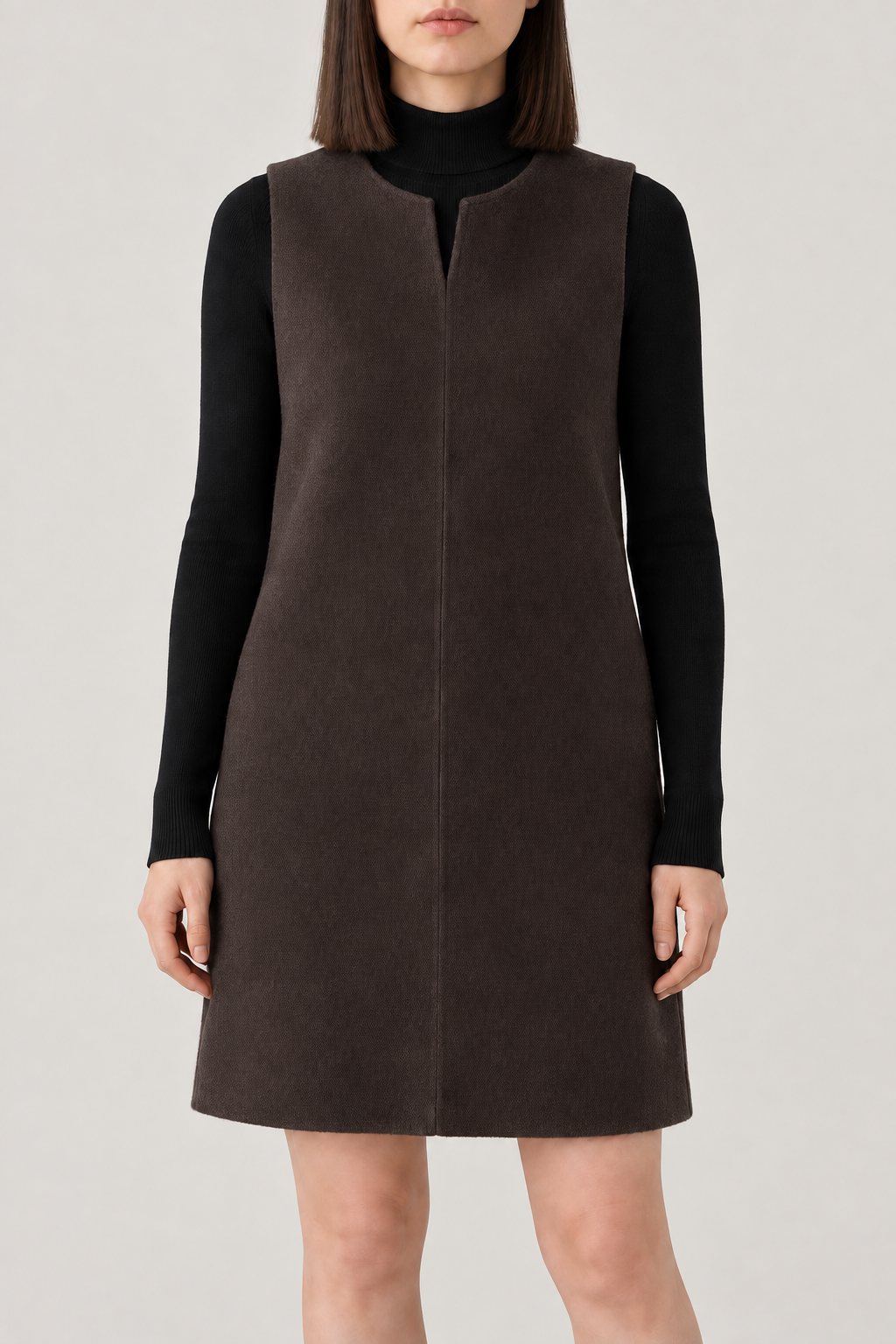 Sleeveless Shift Dress, Mocha Brown, Short, front