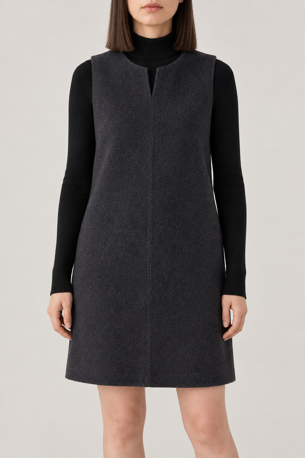 Sleeveless Shift Dress, Dark grey, short style, front
