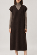 Cashmere V-Neck Knit Vest Dress, Brown, front