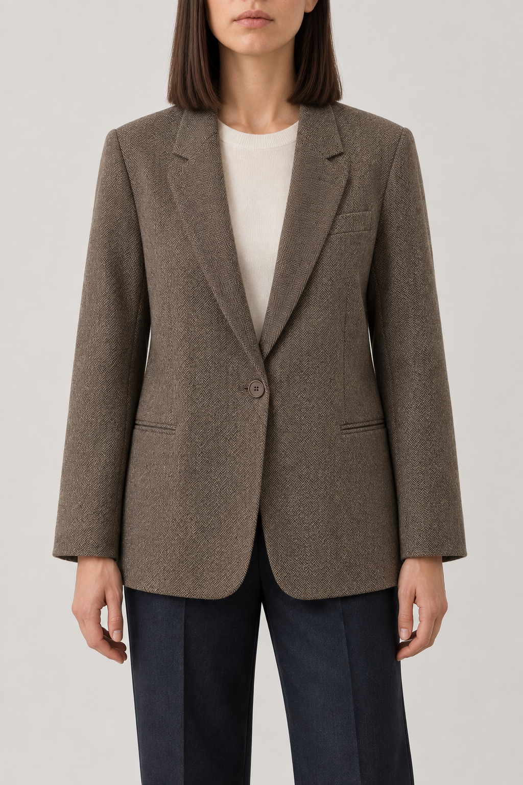 Merino Herringbone Blazer, Olive Tweed, front