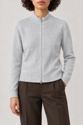 Shaped Zip Cardigan, Fog Grey, front