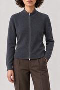 Shaped Zip Cardigan, Dark Grey, front