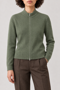 Shaped Zip Cardigan, Green, front