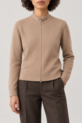 Shaped Zip Cardigan, Camel, front