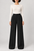 Merino Tailored Straight Trousers, Black, front