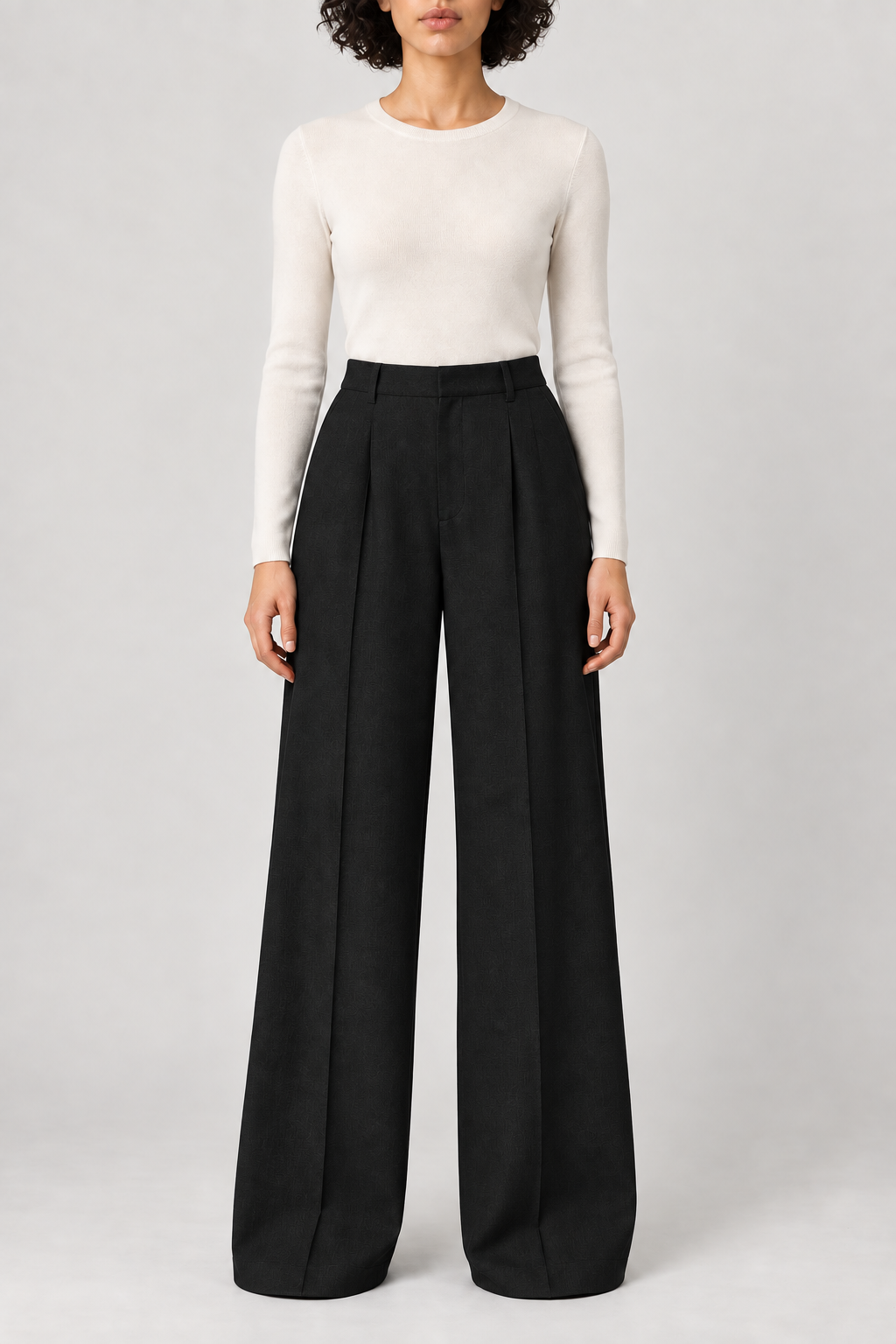 Merino Tailored Straight Trousers, Black, front
