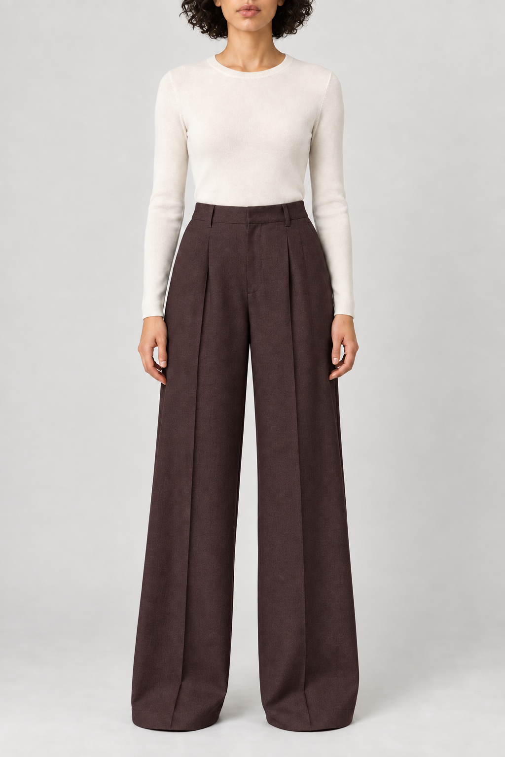 Merino Tailored Straight Trousers, Plum, front
