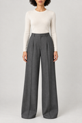 Merino Tailored Straight Trousers, Grey, front
