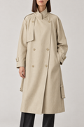 Long Belted Trench Coat, Light stone beige, front