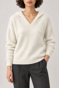 Cashmere Brushed Hooded Pullover, Ivory, front