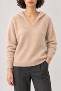 Cashmere Brushed Hooded Pullover, Peach Beige, front