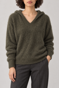 Cashmere Brushed Hooded Pullover, Olive, front