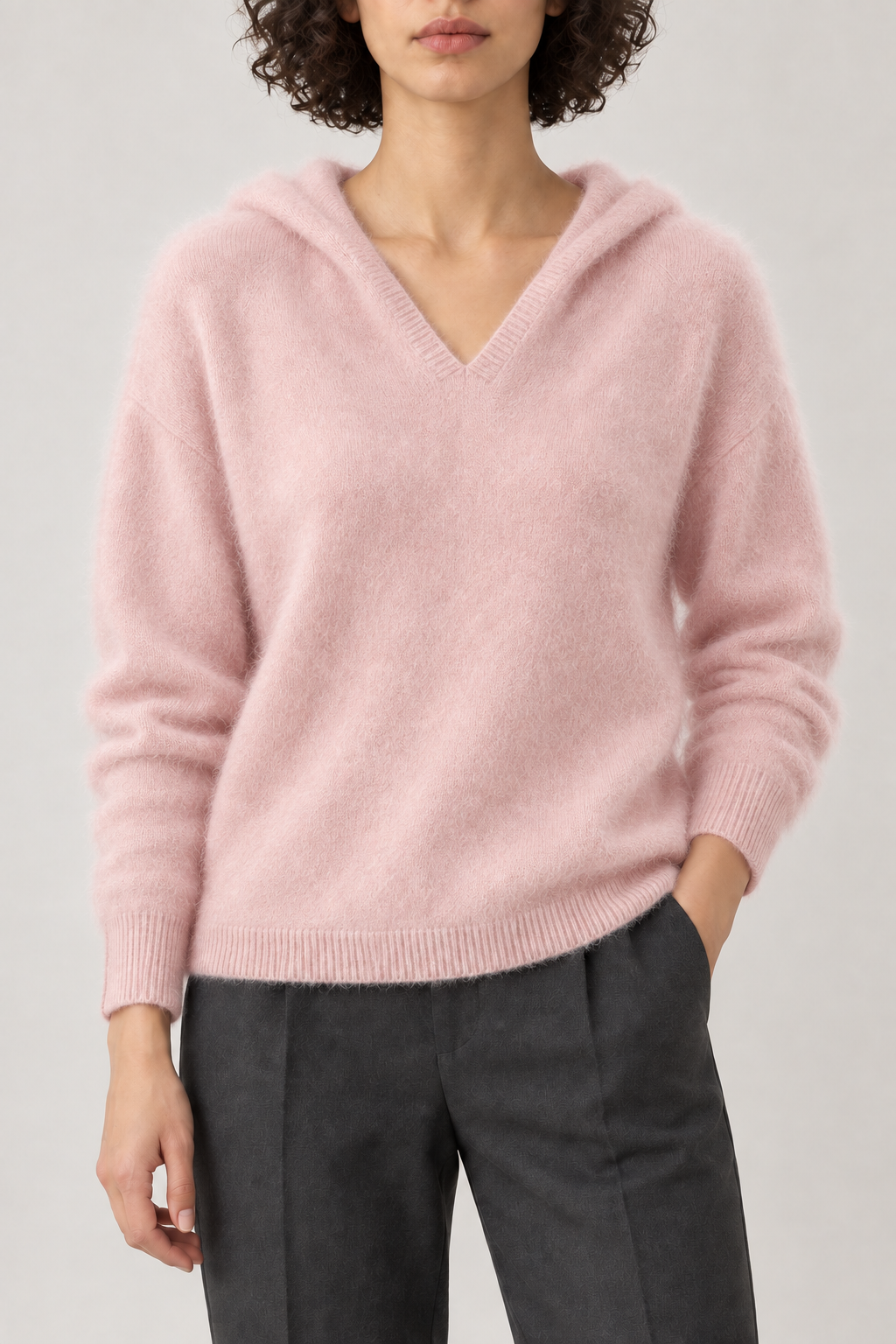 Cashmere Brushed Hooded Pullover, Blush Pink, front