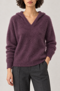 Cashmere Brushed Hooded Pullover, Plum, front