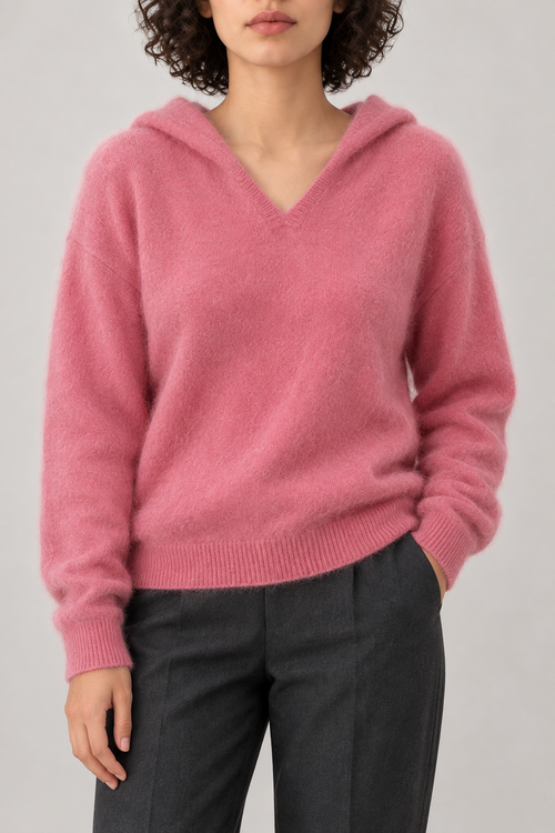 Cashmere Brushed Hooded Pullover, Rose Pink, front