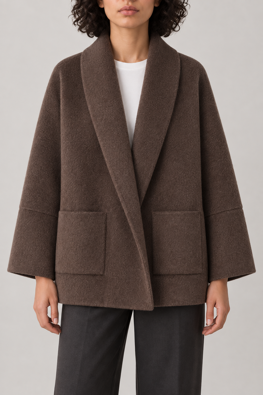 Cashmere Bathrobe-Collar Coat, Coffee Brown, front