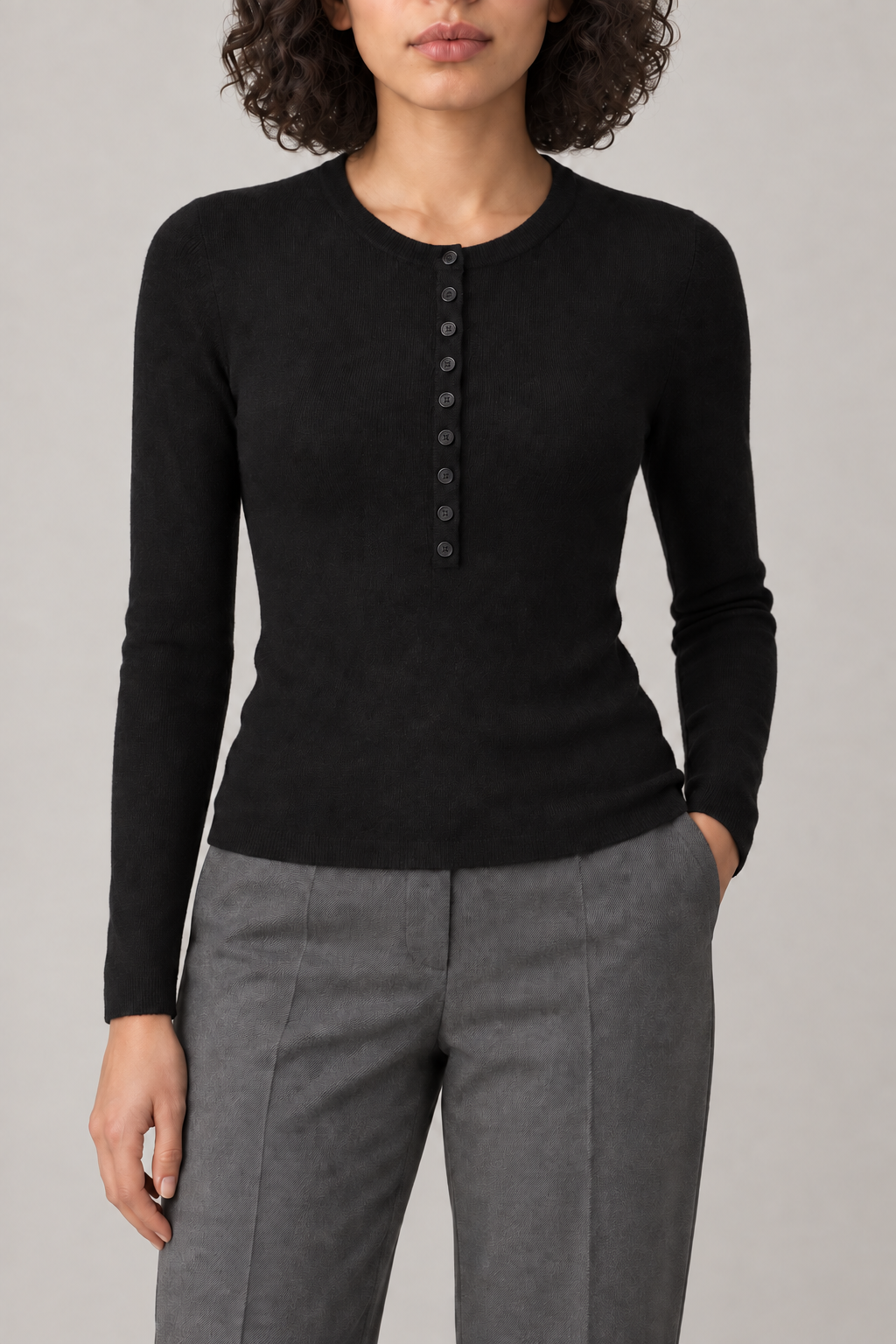 Merino Henley Sweater, Black, front