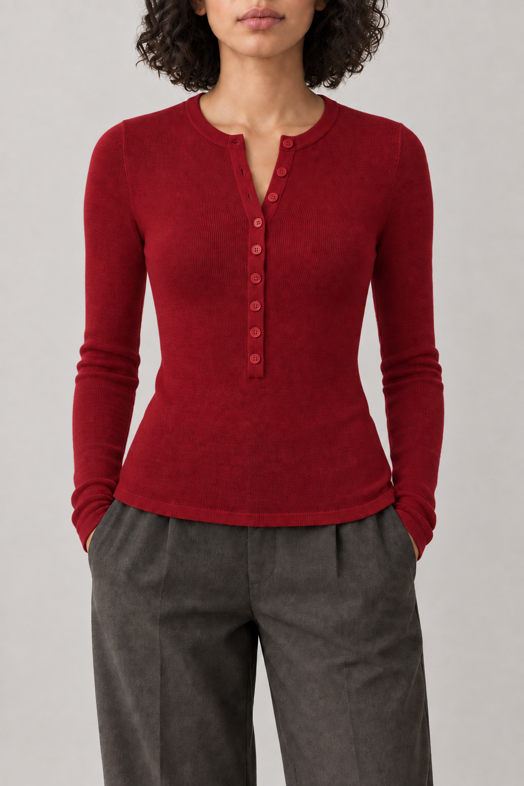 Merino Henley Sweater, Ruby Red, front