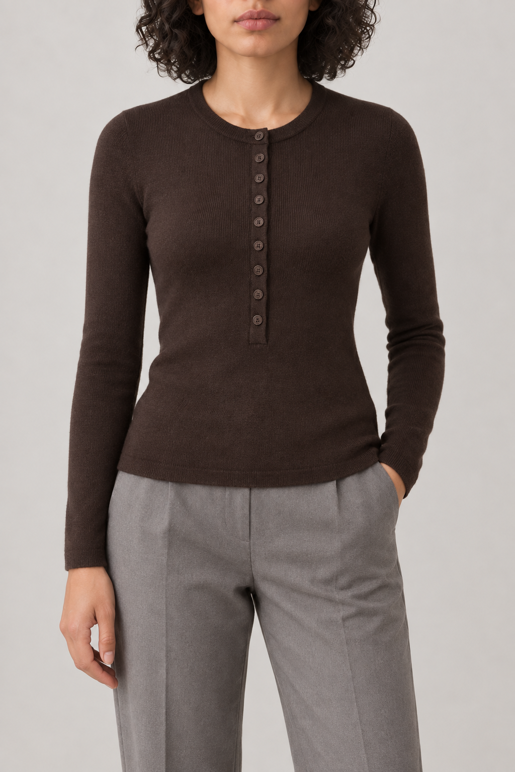 Merino Henley Sweater, Espresso, front