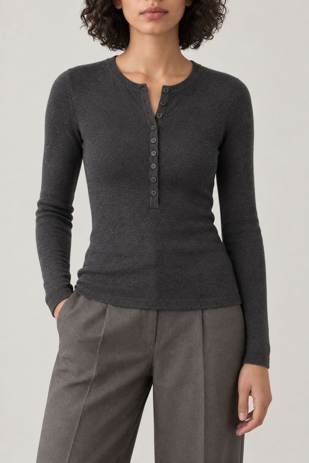 Merino Henley Sweater, Charcoal Grey, front