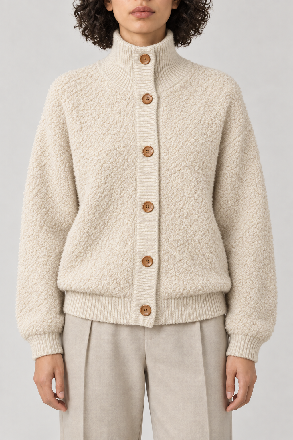 Cashmere Loop-Knit Sweater, White, front