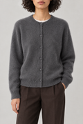 Cashmere Brushed Button Cardigan, Charcoal, front