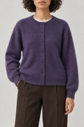 Cashmere Brushed Button Cardigan, Smoky Purple, front
