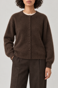 Cashmere Brushed Button Cardigan, Coffee Brown, front