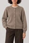 Cashmere Brushed Button Cardigan, Taupe, front