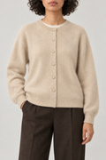 Cashmere Brushed Button Cardigan, Oat Beige, front
