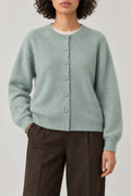 Cashmere Brushed Button Cardigan, Sage Green, front