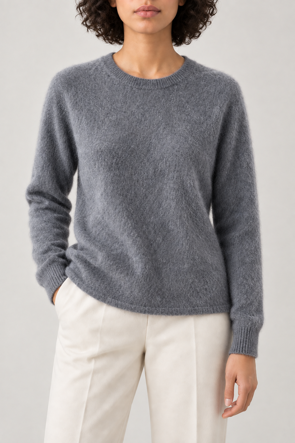 Brushed Crewneck Sweater, Frost Grey, front