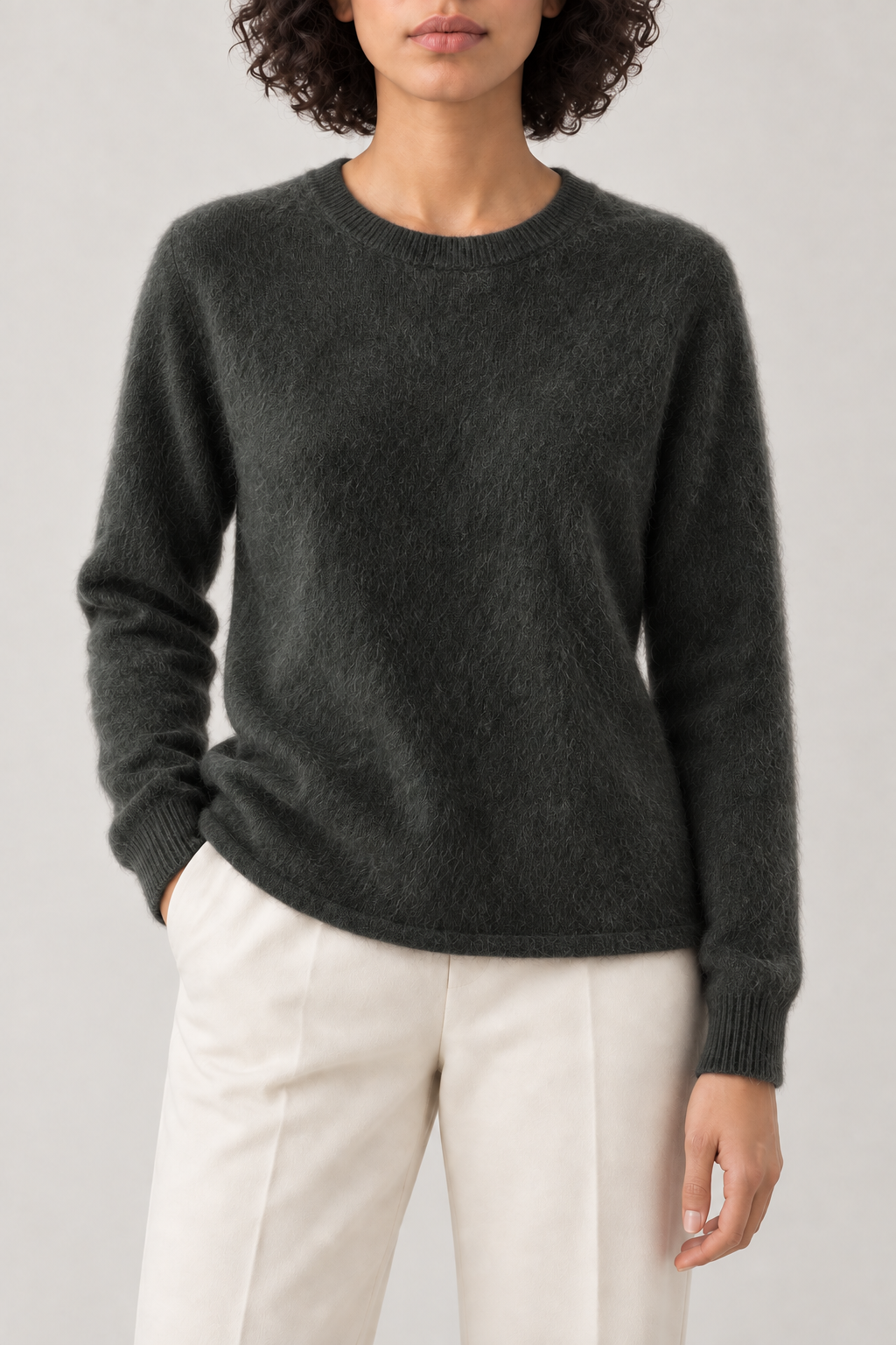 Brushed Crewneck Sweater, Pine Tea Green, front