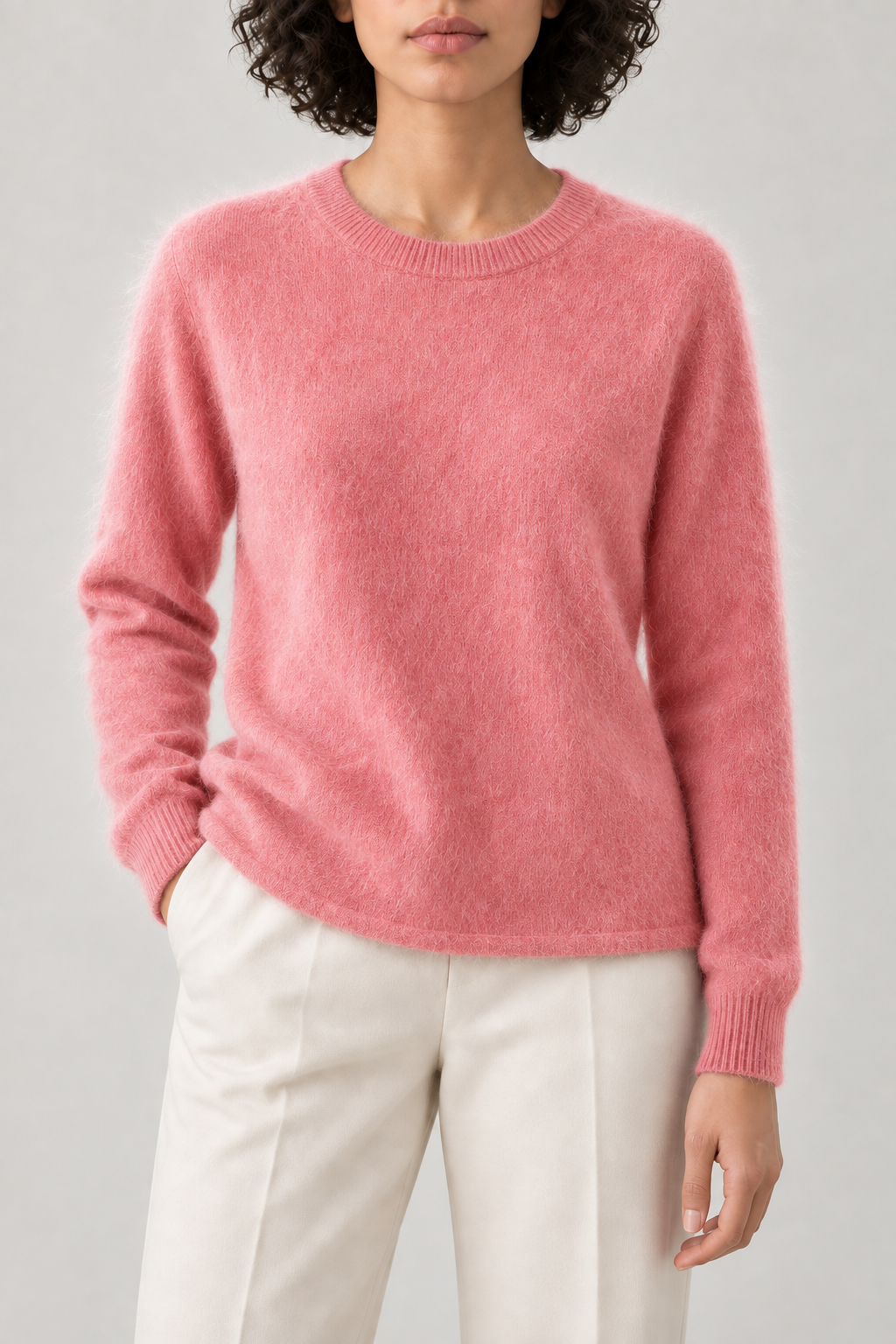 Brushed Crewneck Sweater, Peach Pink, front