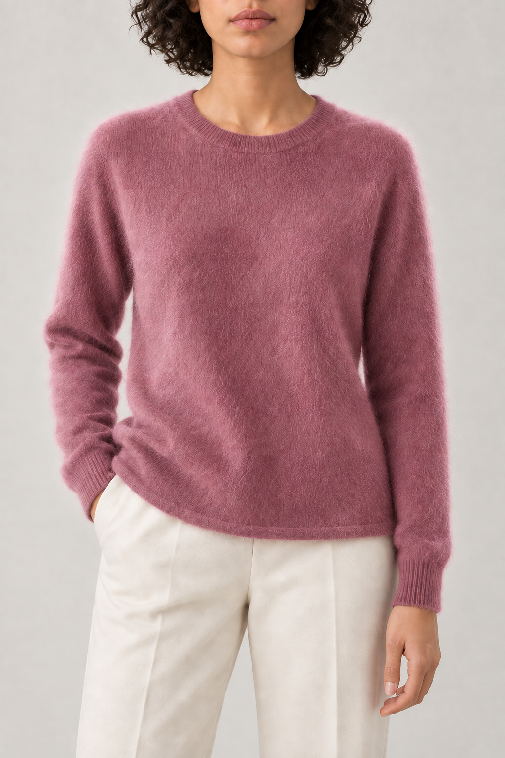 Brushed Crewneck Sweater, Black Plum Pink, front