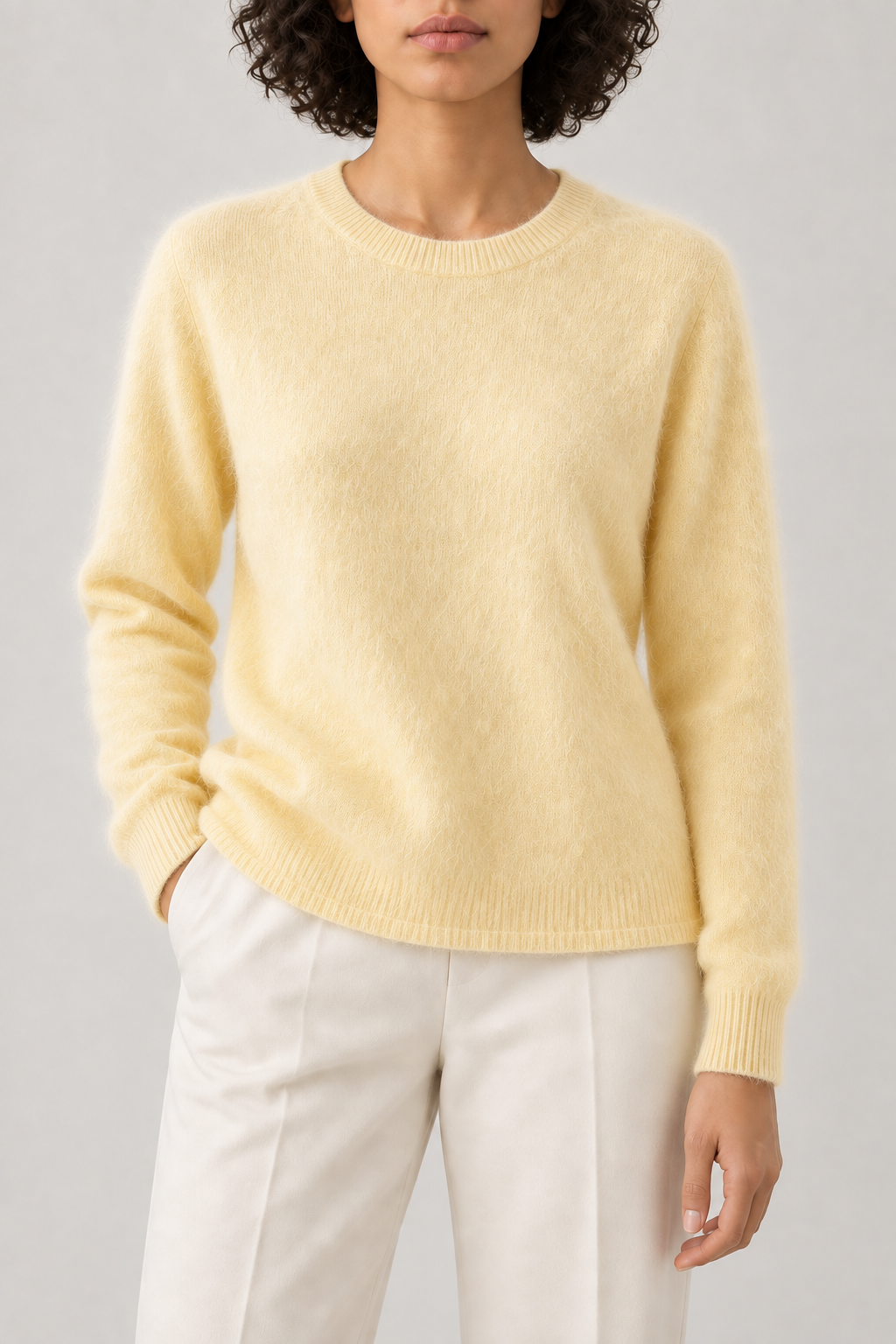 Brushed Crewneck Sweater, Daisy Yellow, front