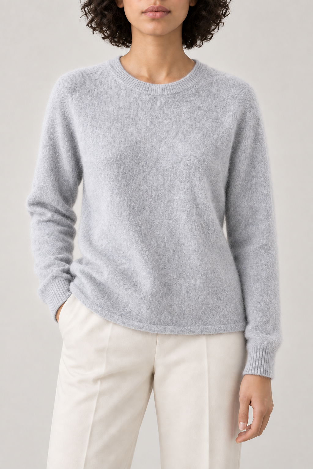 Brushed Crewneck Sweater, Monet Grey, front