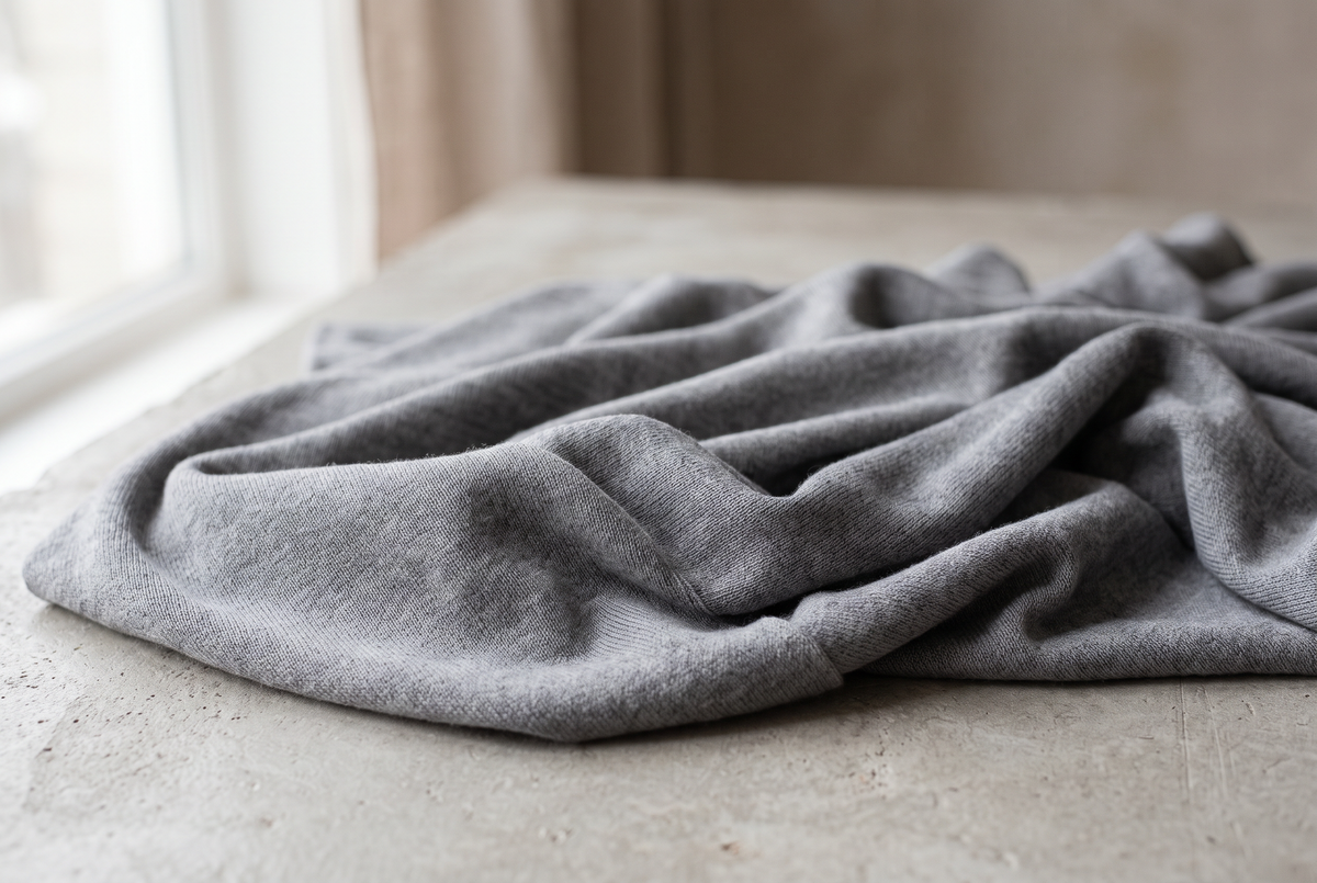 Fine grey knit fabric in soft folds