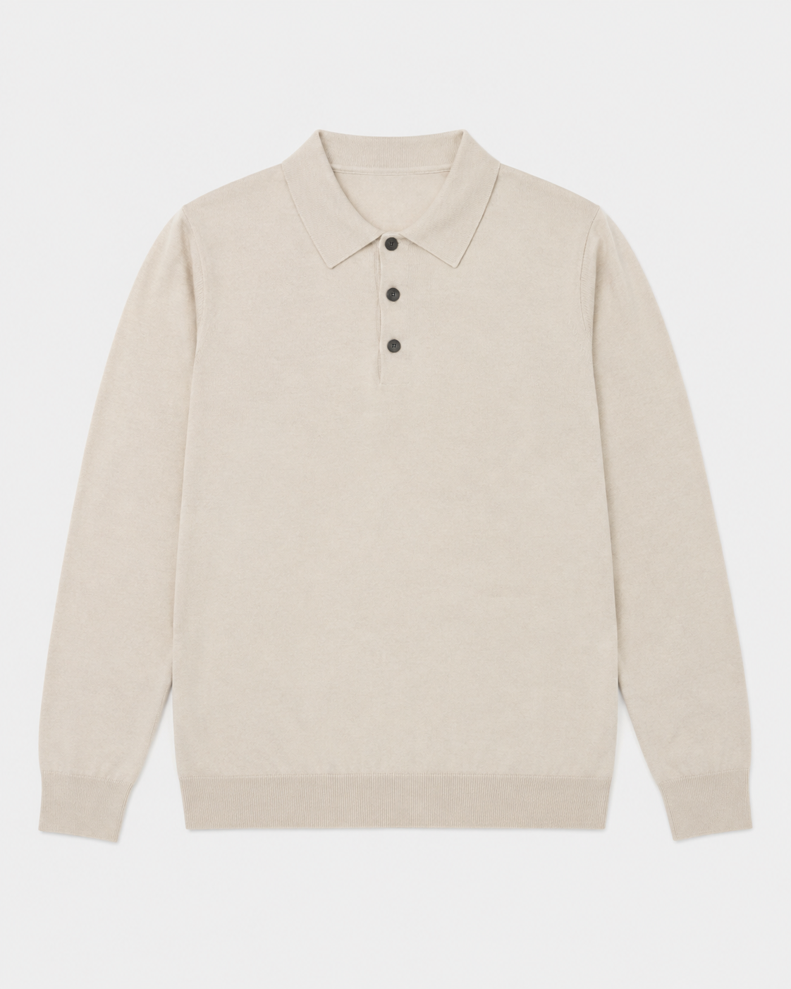 Long-Sleeve Polo, Light oatmeal, flatlay