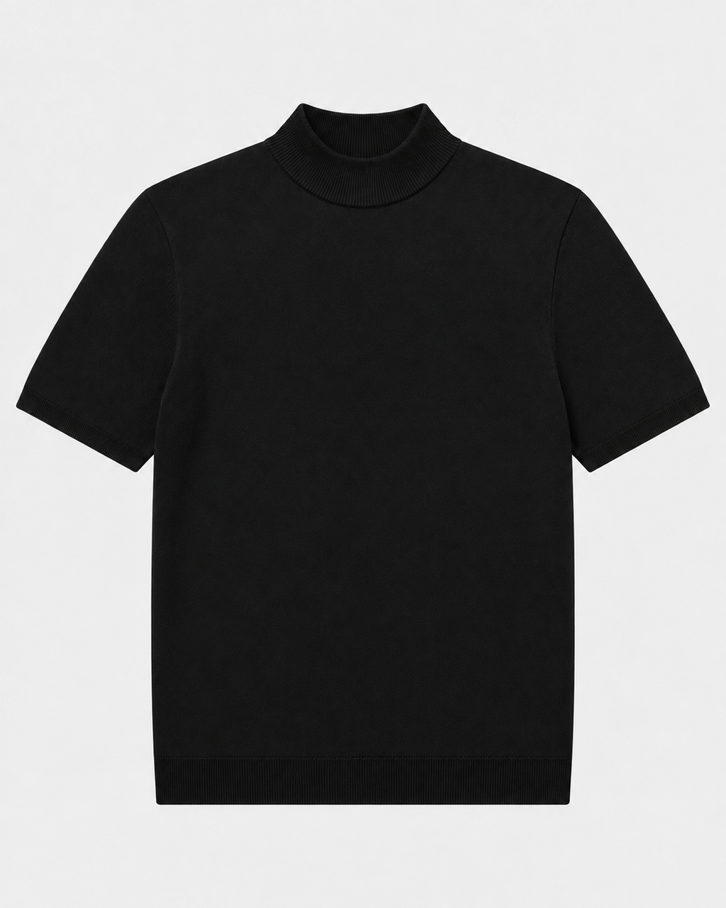 Short-Sleeve Mock Neck, Black, flatlay